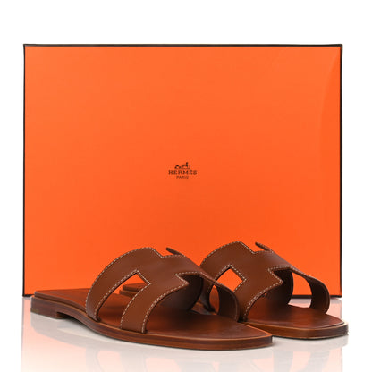 Hermes Box Calfskin Oran Sandals 38.5 Gold 9 of 9