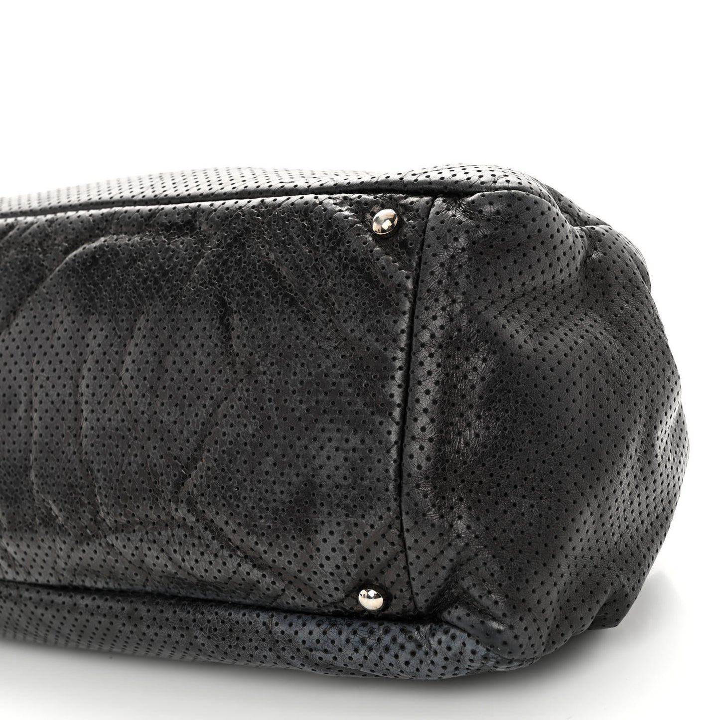 Calfskin Perforated Large Drill Accordion Flap Black