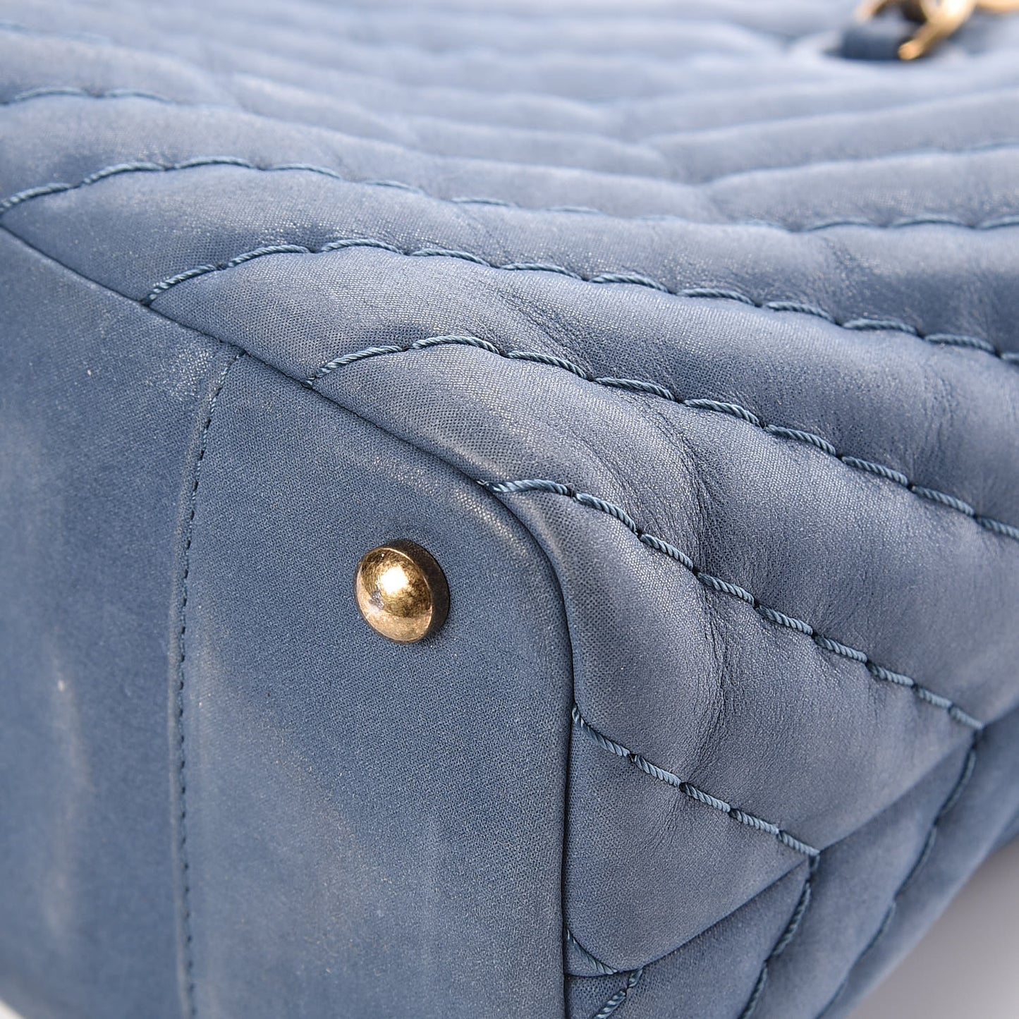 Iridescent Calfskin Chevron Quilted Surpique Tote Dark Blue