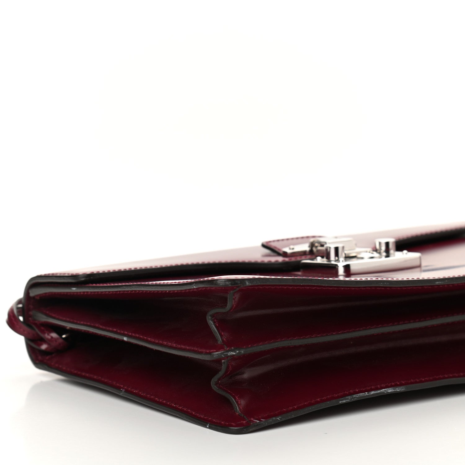 Gucci Regent Calfskin Small Lady Lock Briefcase Clutch Purple Wine 9 of 12