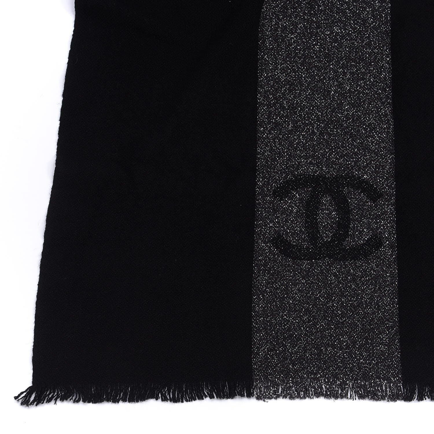 Chanel Cashmere Viscose CC Scarf Black Grey 3 of 4
