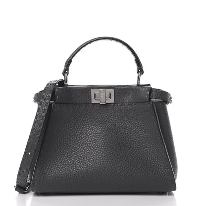 Fendi Cuoio Romano Selleria Bi-Color Mini Peekaboo Iconic Satchel Asfalto Latte 4 of 13