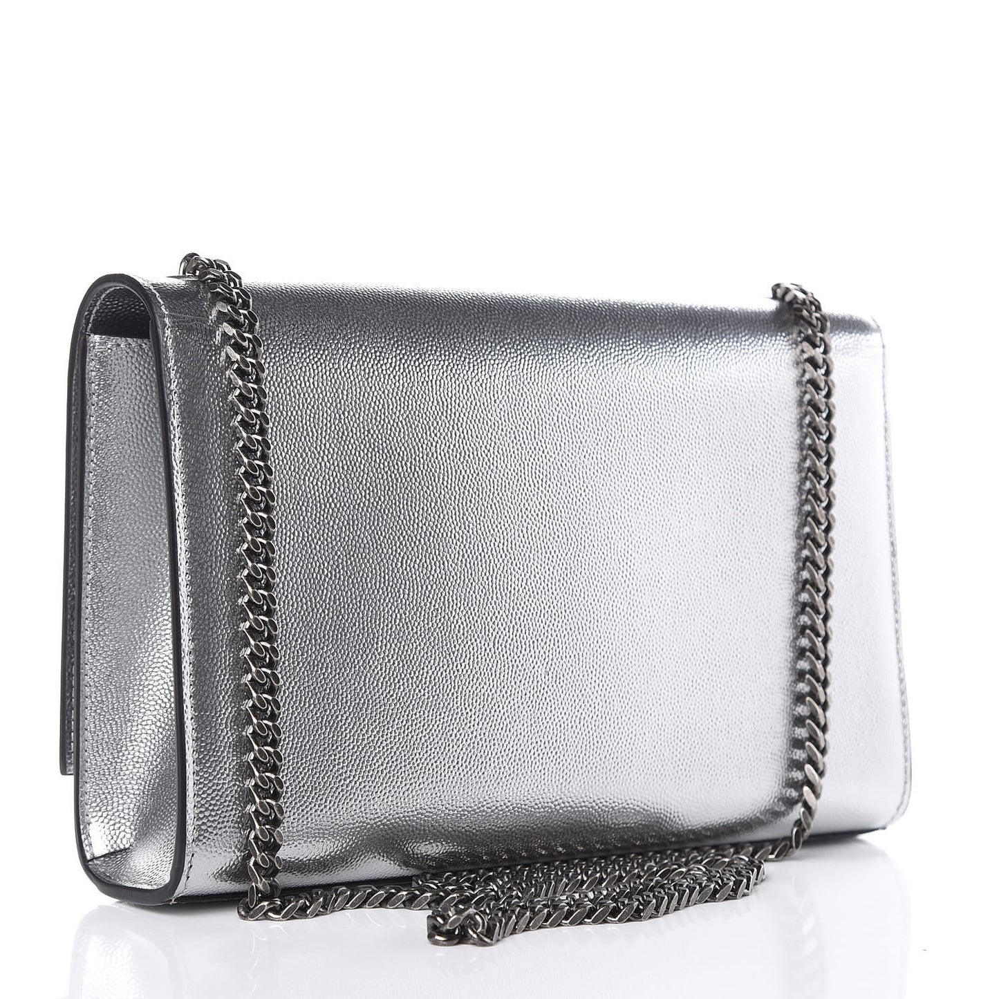 Metallic Grain De Poudre Medium Classic Monogram Kate Satchel Silver