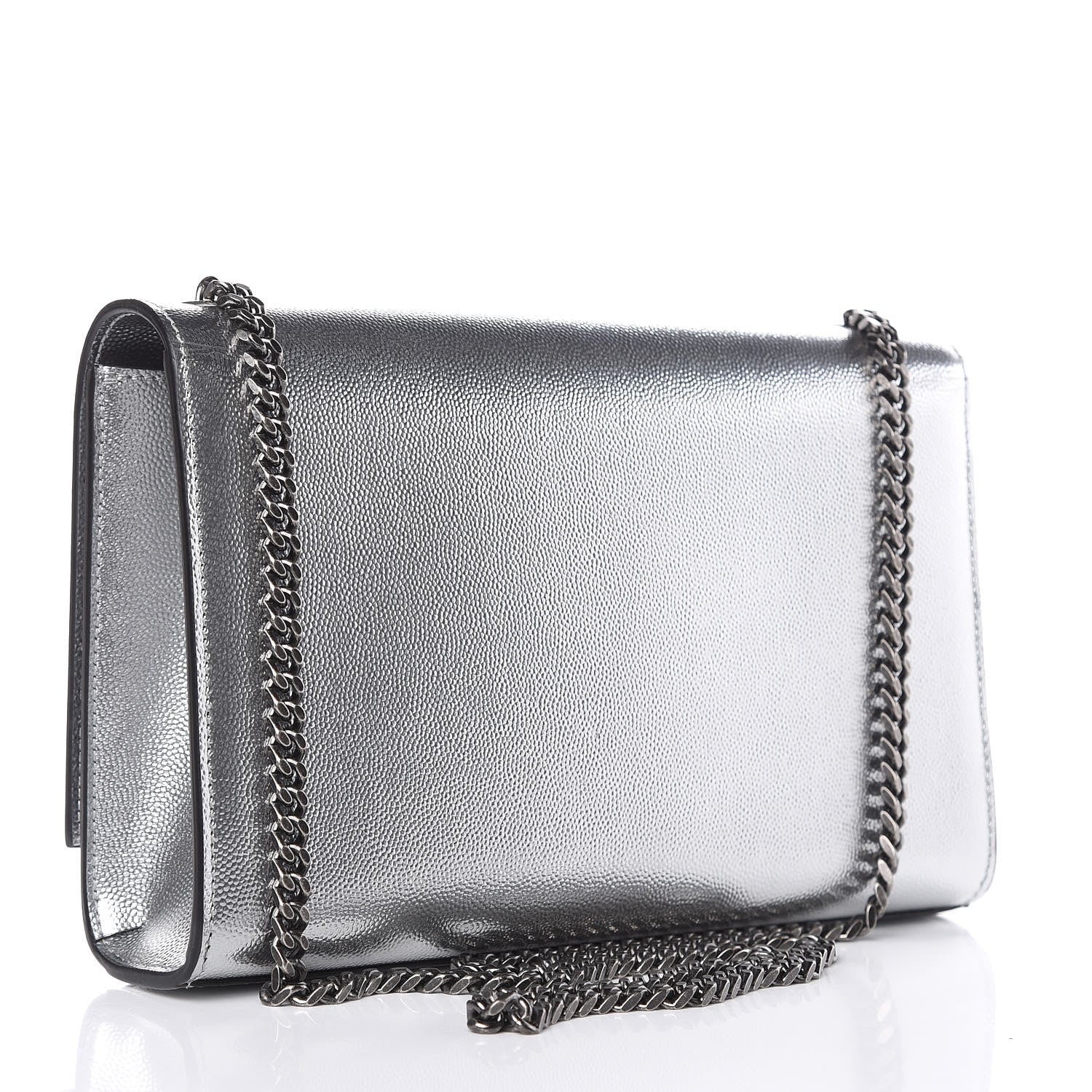 Saint Laurent Metallic Grain De Poudre Medium Classic Monogram Kate Satchel Silver 3 of 8