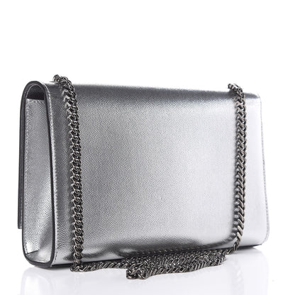 Saint Laurent Metallic Grain De Poudre Medium Classic Monogram Kate Satchel Silver 3 of 8