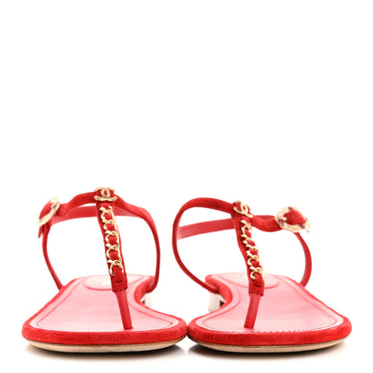Chanel Suede Calfskin Thong Sandals 36 Red 3 of 12