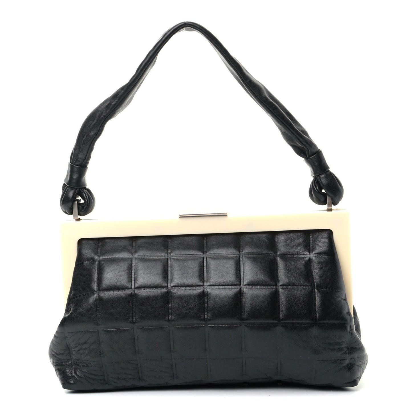 Lambskin Chocolate Bar Quilted Frame Shoulder Bag Black