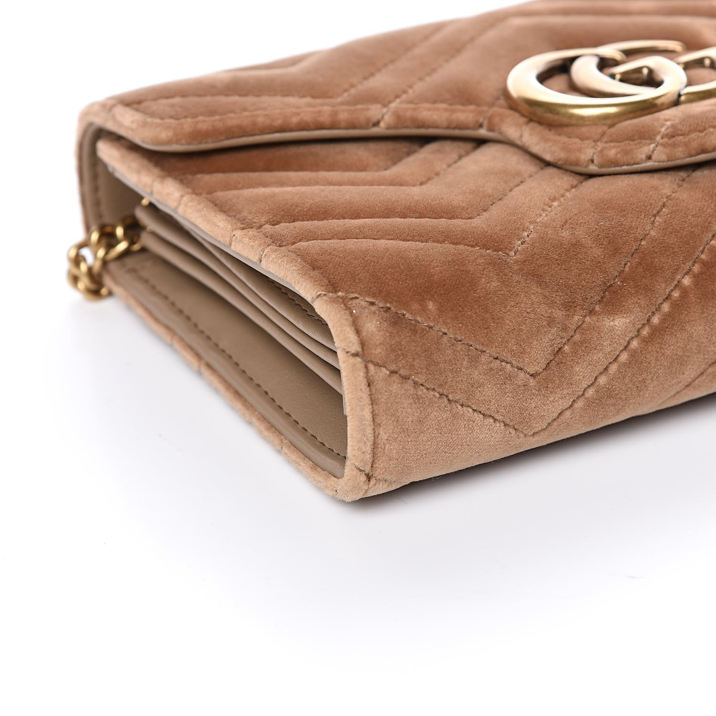 Velvet Matelasse GG Marmont Chain Wallet Taupe