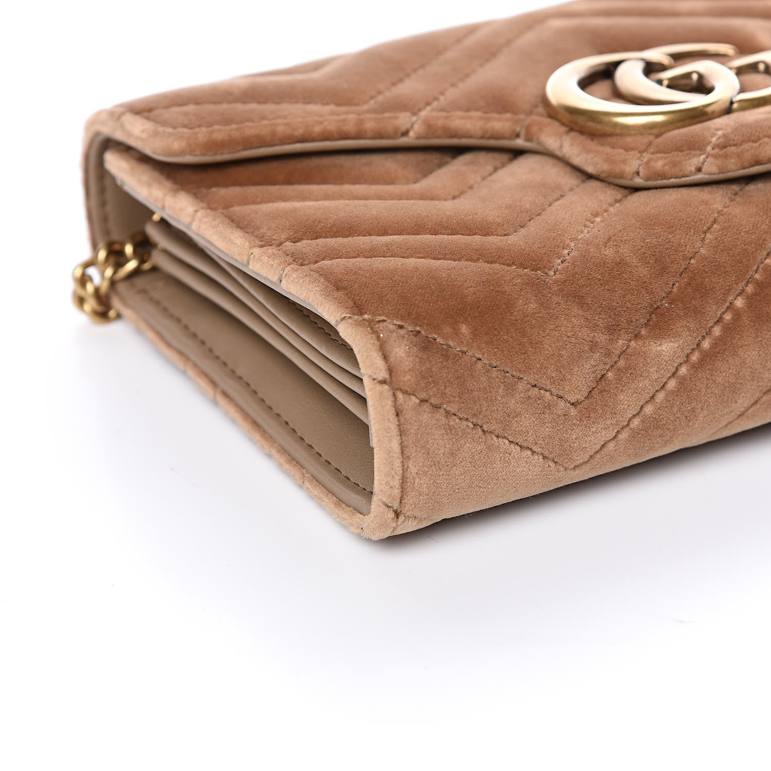 Gucci Velvet Matelasse GG Marmont Chain Wallet Taupe 9 of 11