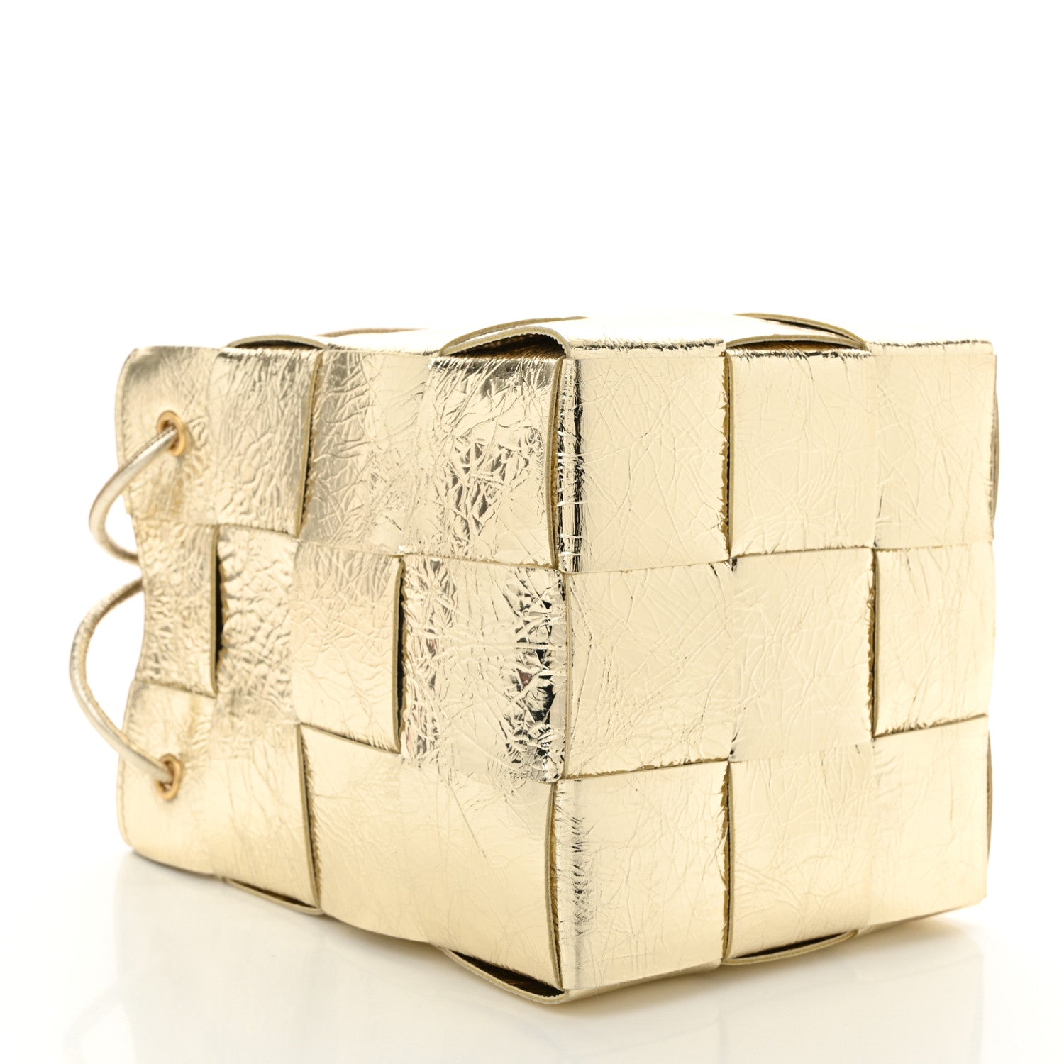 Bottega Veneta Metallic Crushed Nappa Maxi Intrecciato Small Cassette Bucket Bag Gold 4 of 9