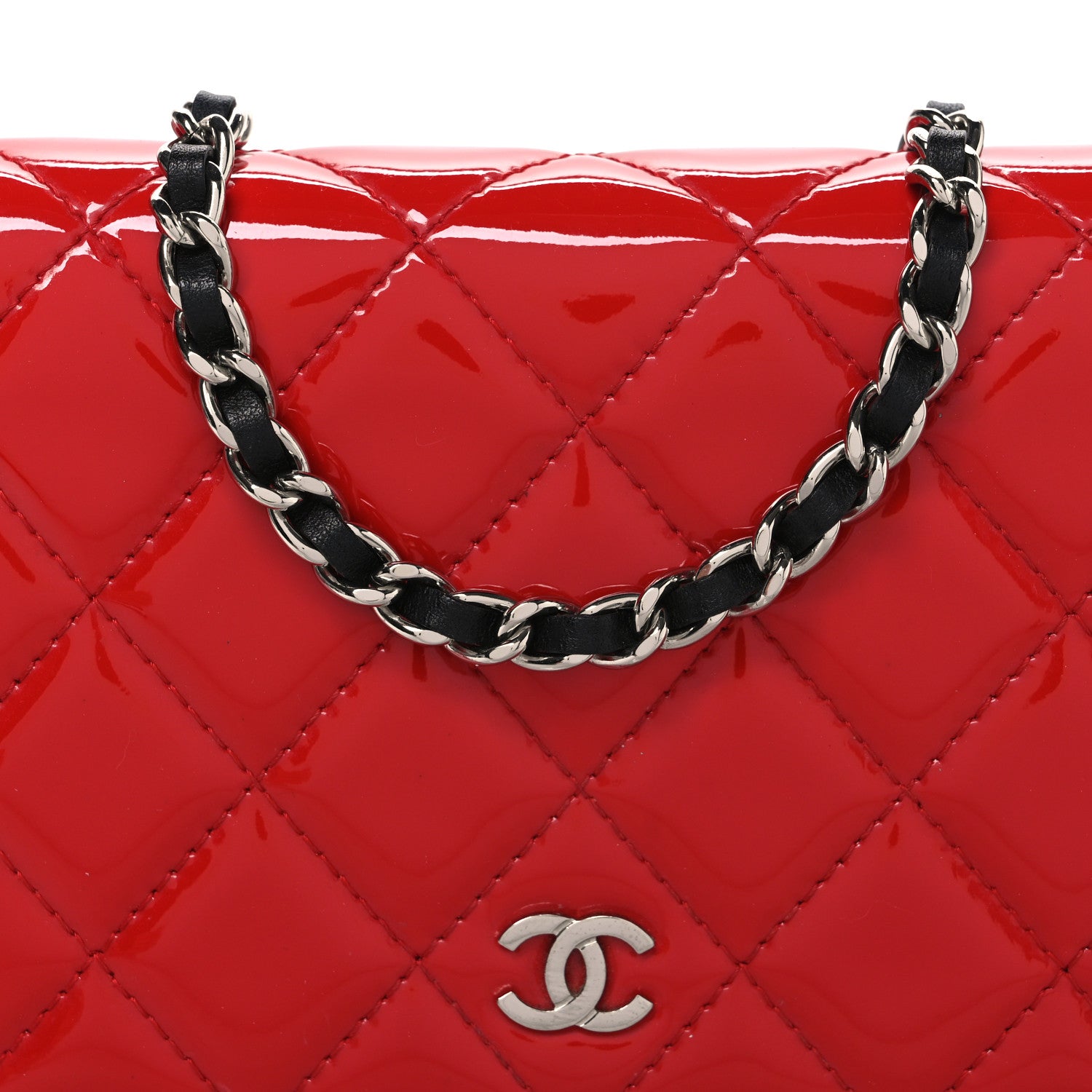Chanel Patent Quilted Bi-Color Wallet On Chain WOC Red Black 9 of 11