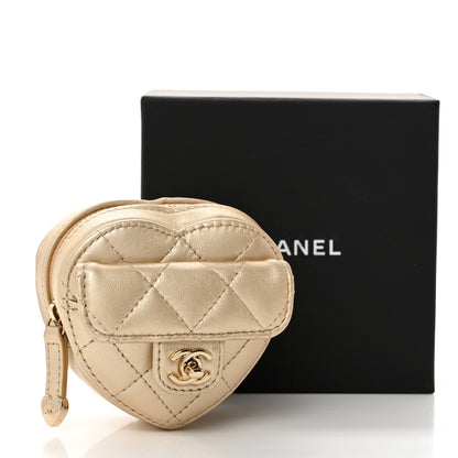Chanel Metallic Lambskin Quilted CC In Love Heart Zipped Arm Coin Purse Gold 9 of 9