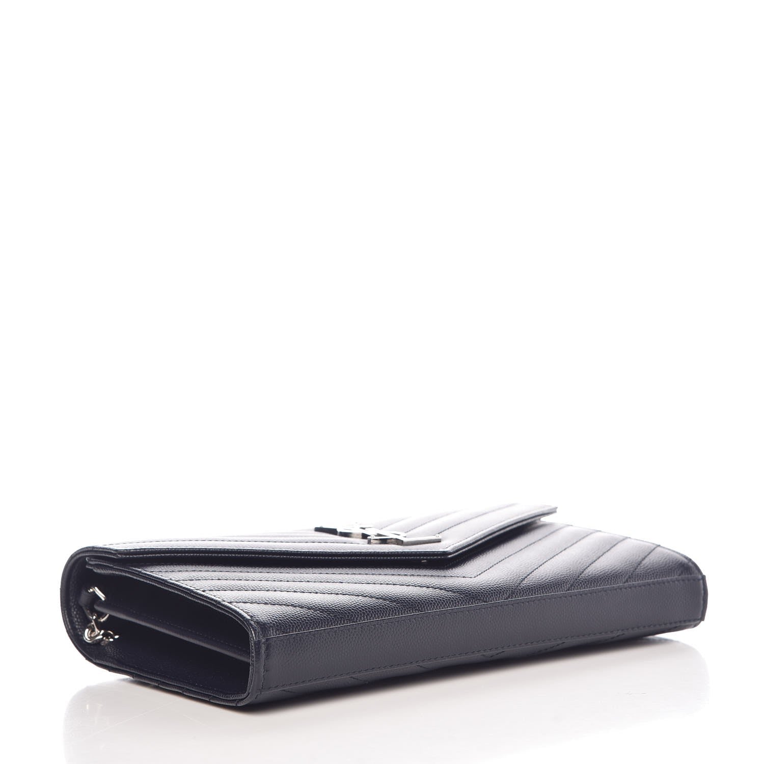Saint Laurent Grain De Poudre Matelasse Chevron Monogram Chain Wallet Deep Marine 4 of 9