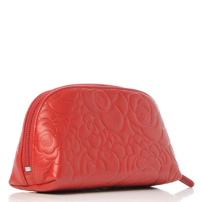 Chanel Lambskin Camellia Embossed Cosmetic Case Red 3 of 8