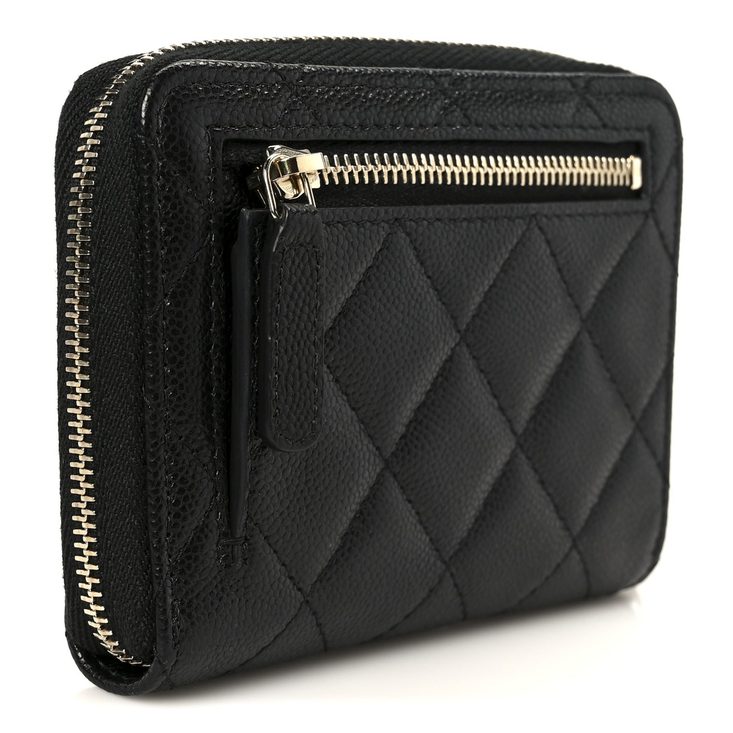 Caviar Quilted Small Zip Around Wallet Black