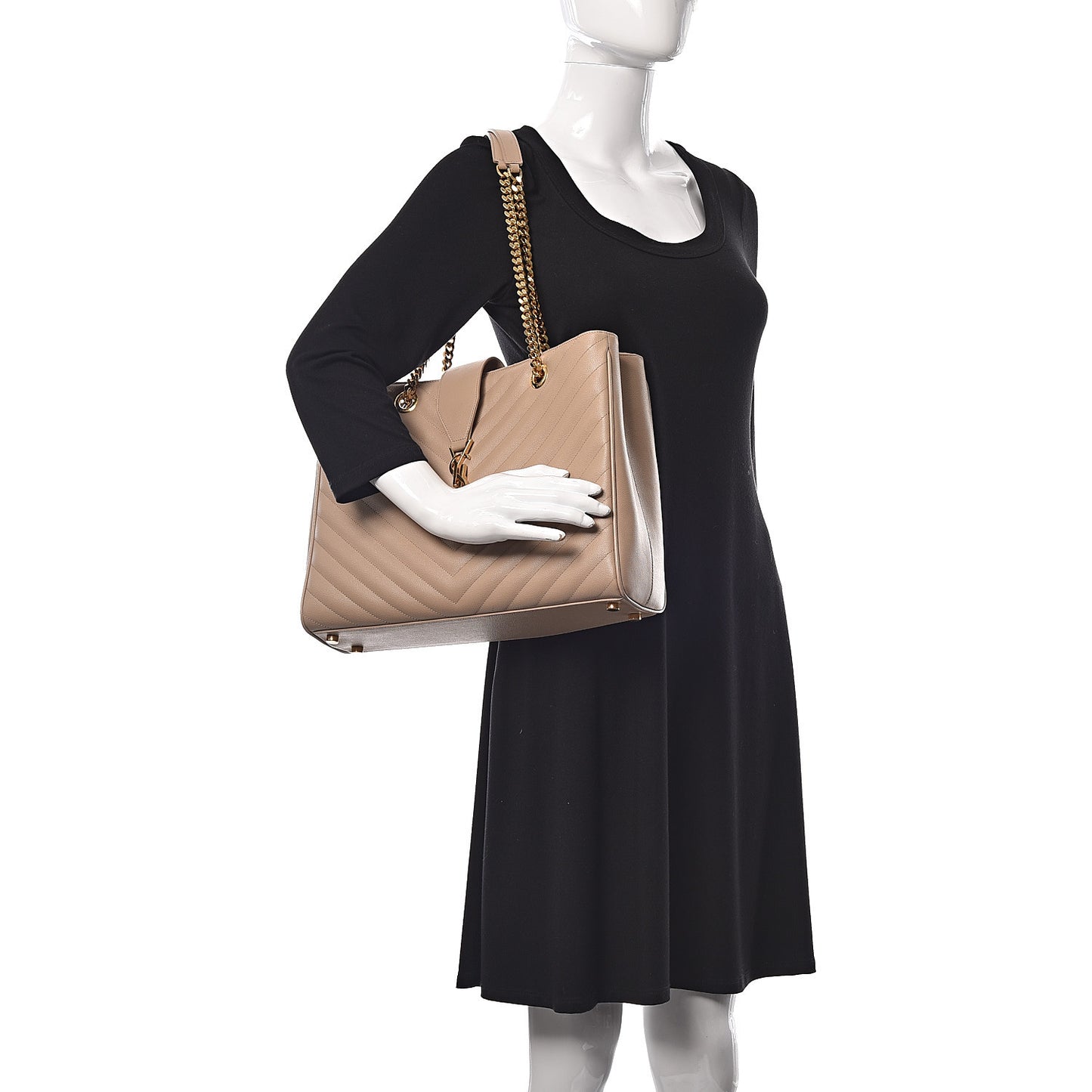 Grain De Poudre Matelasse Chevron Monogram Shopping Bag Nude Powder