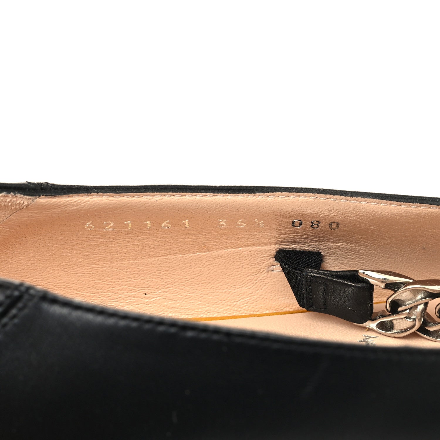 Gucci Nappa Lumiere Deva Horsebit Chain Embellished Flats 35.5 Black 6 of 9