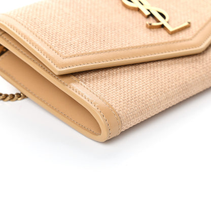 Saint Laurent Micro Raffia Monogram Uptown Chain Wallet Natural Hay Blush 8 of 9