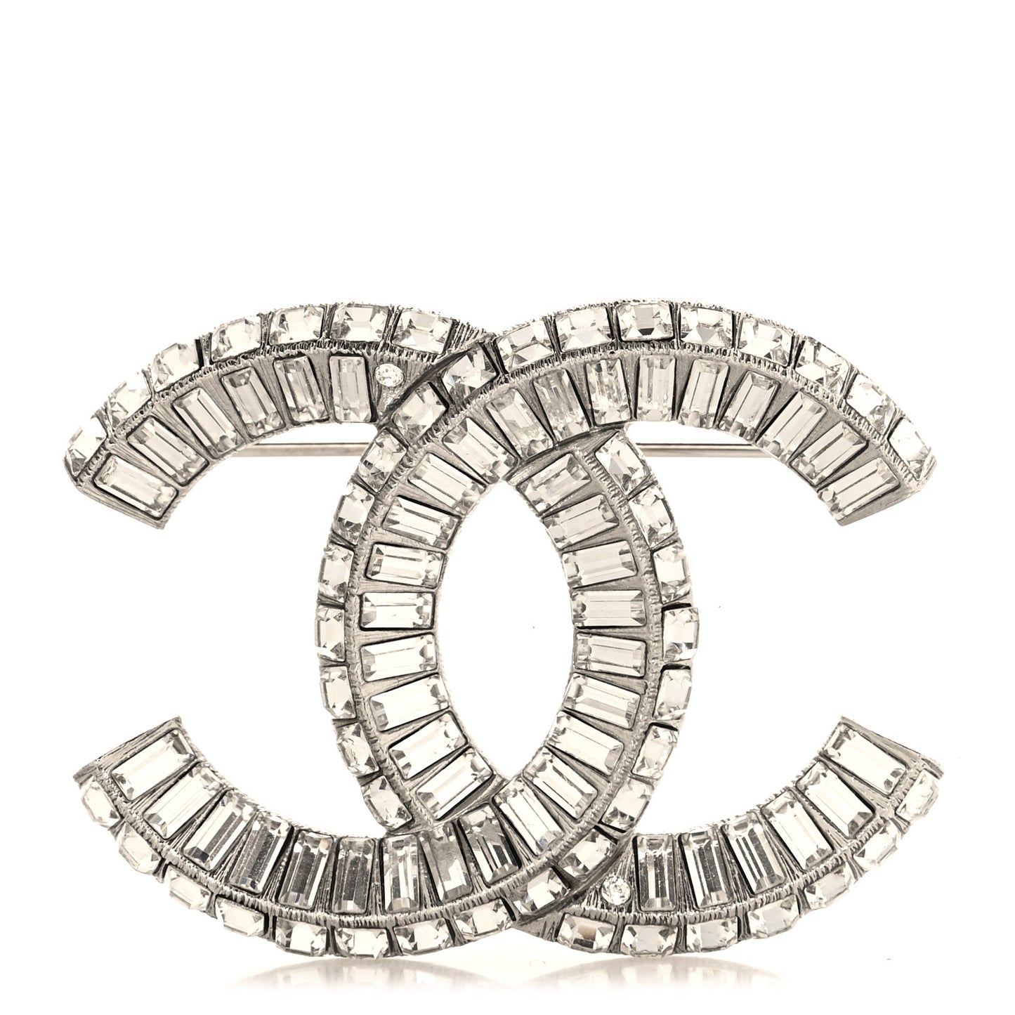 Baguette Crystal CC Brooch Silver