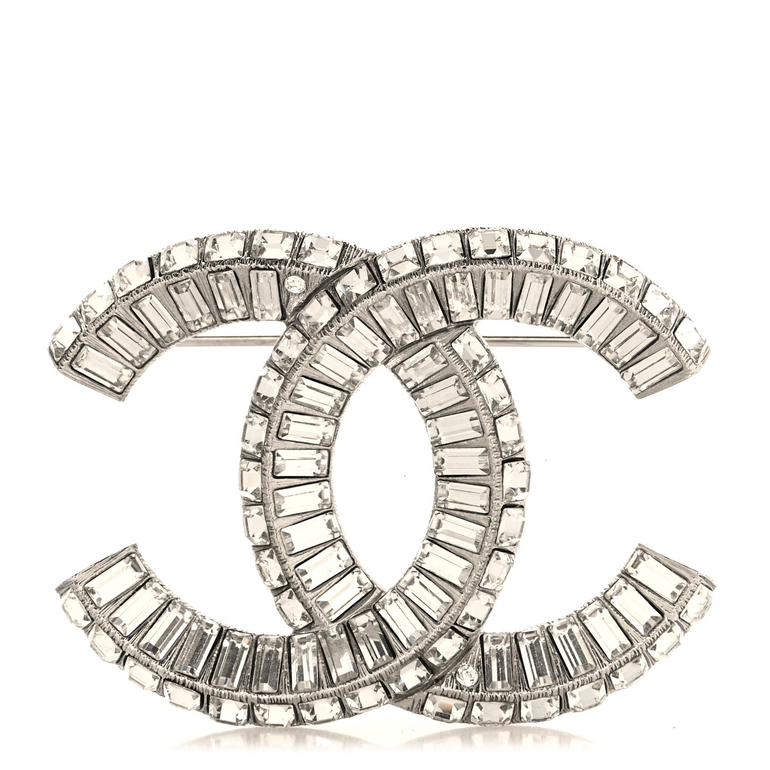 Chanel Baguette Crystal CC Brooch Silver 1 of 4