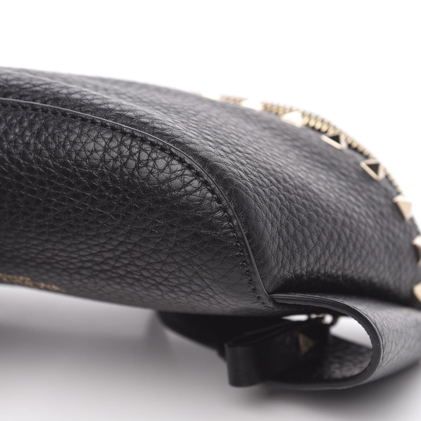Grainy Calfskin Rockstud Belt Bag Black