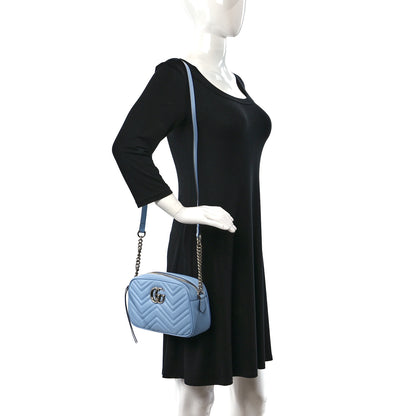 Gucci Calfskin Matelasse Small GG Marmont Chain Shoulder Bag Porcelain Light Blue 2 of 10