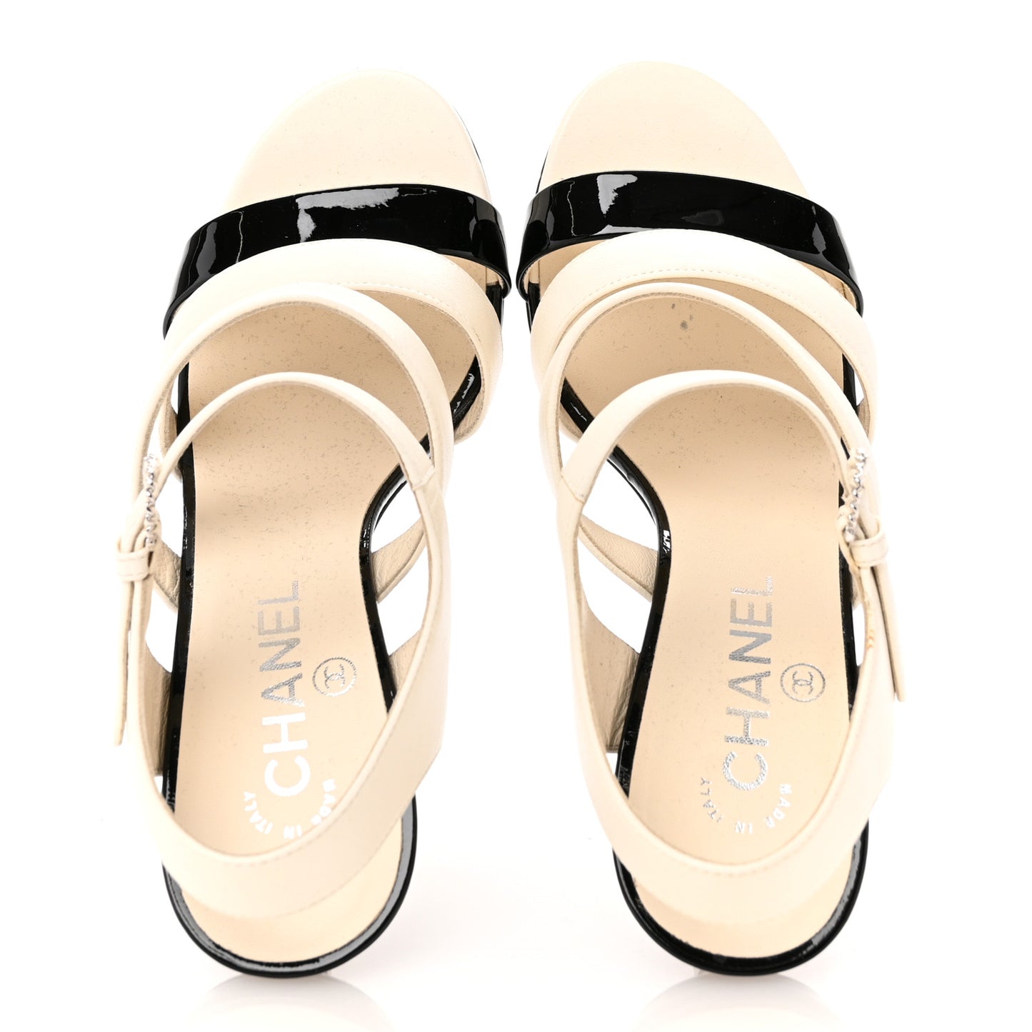Lambskin Patent Pearl Sandals 36.5 Ivory Black