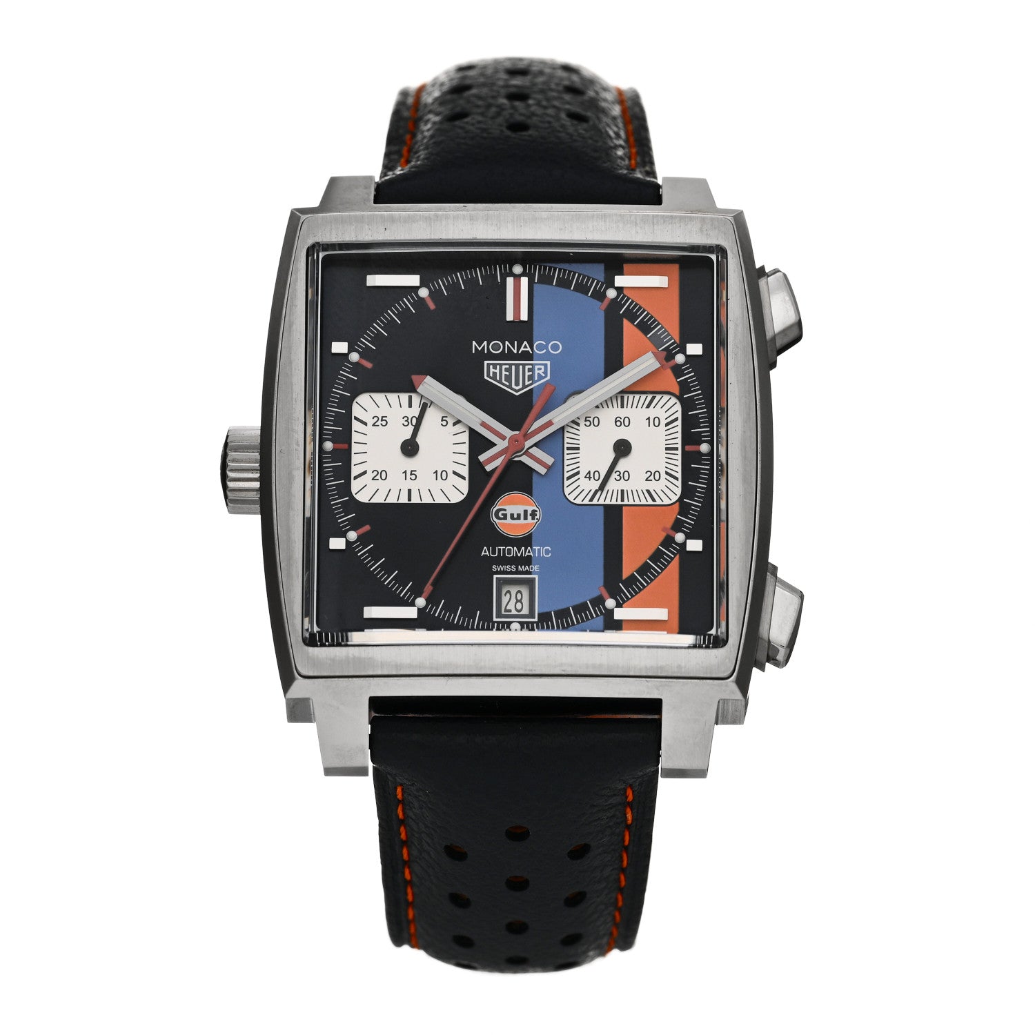 Tag Heuer Stainless Steel Calfskin 39mm Monaco Automatic Watch Blue CAW211R 1 of 5