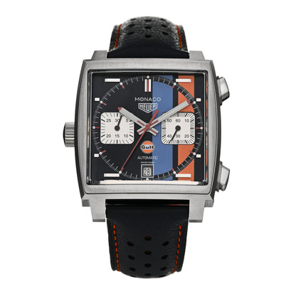 Tag Heuer Stainless Steel Calfskin 39mm Monaco Automatic Watch Blue CAW211R 1 of 5