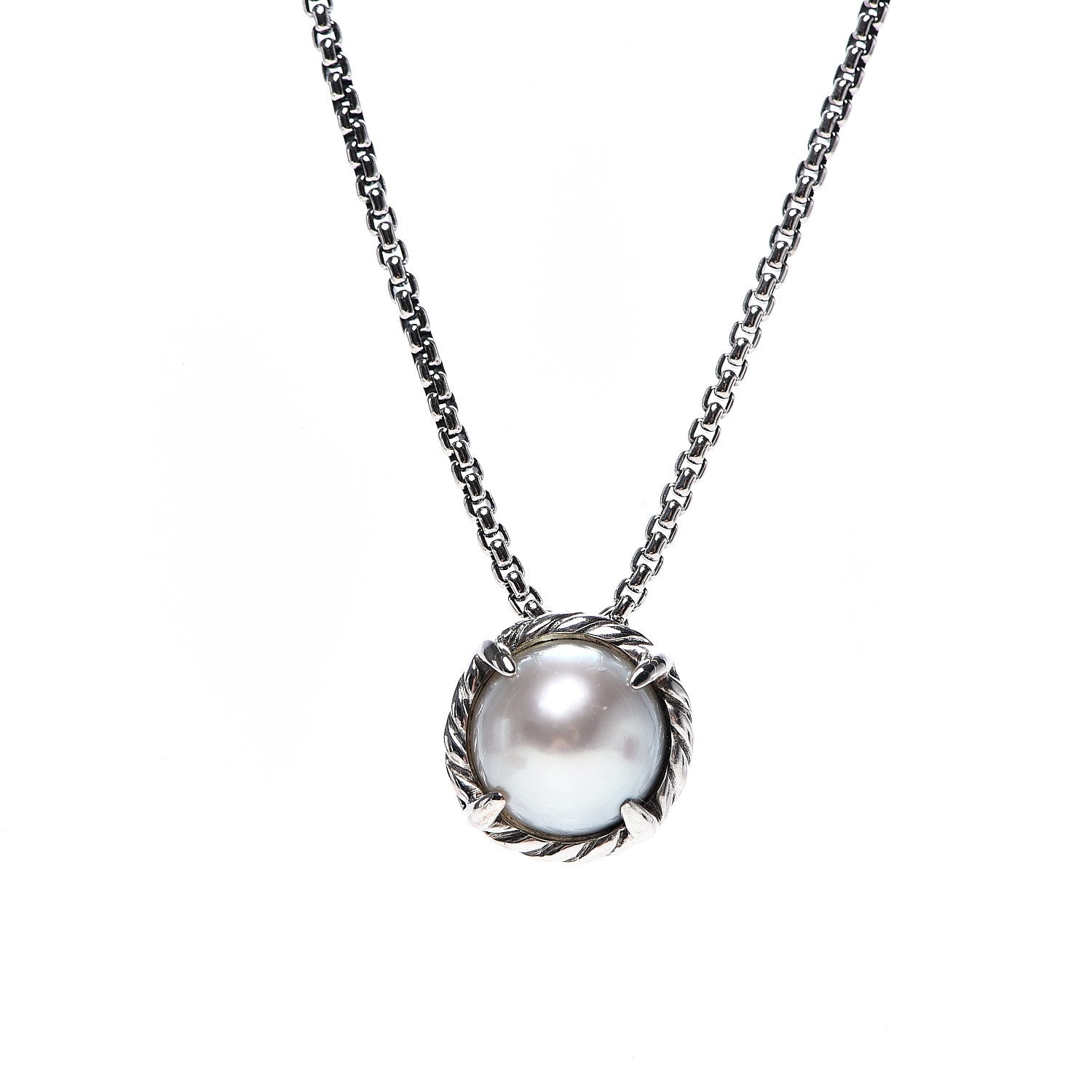 David Yurman Sterling Silver Pearl 8mm Petite Chatelaine Pendant Necklace 4 of 6