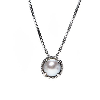 David Yurman Sterling Silver Pearl 8mm Petite Chatelaine Pendant Necklace 4 of 6