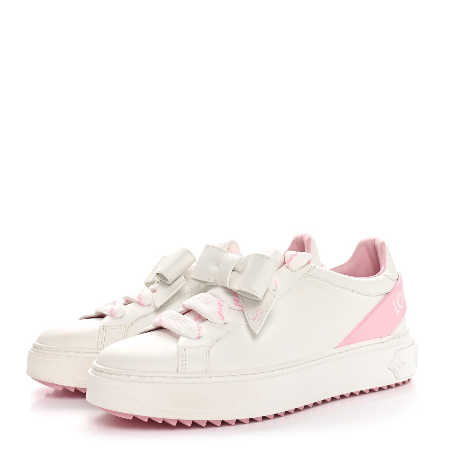 Louis Vuitton Calfskin Time Out Bow Sneakers 38 White Pink 4 of 9