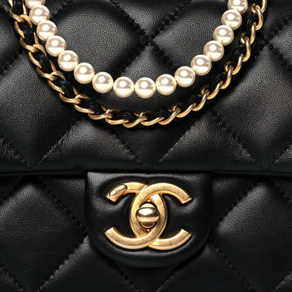 Chanel Calfskin Quilted Mini Square Pearls Chain Flap Black 7 of 10