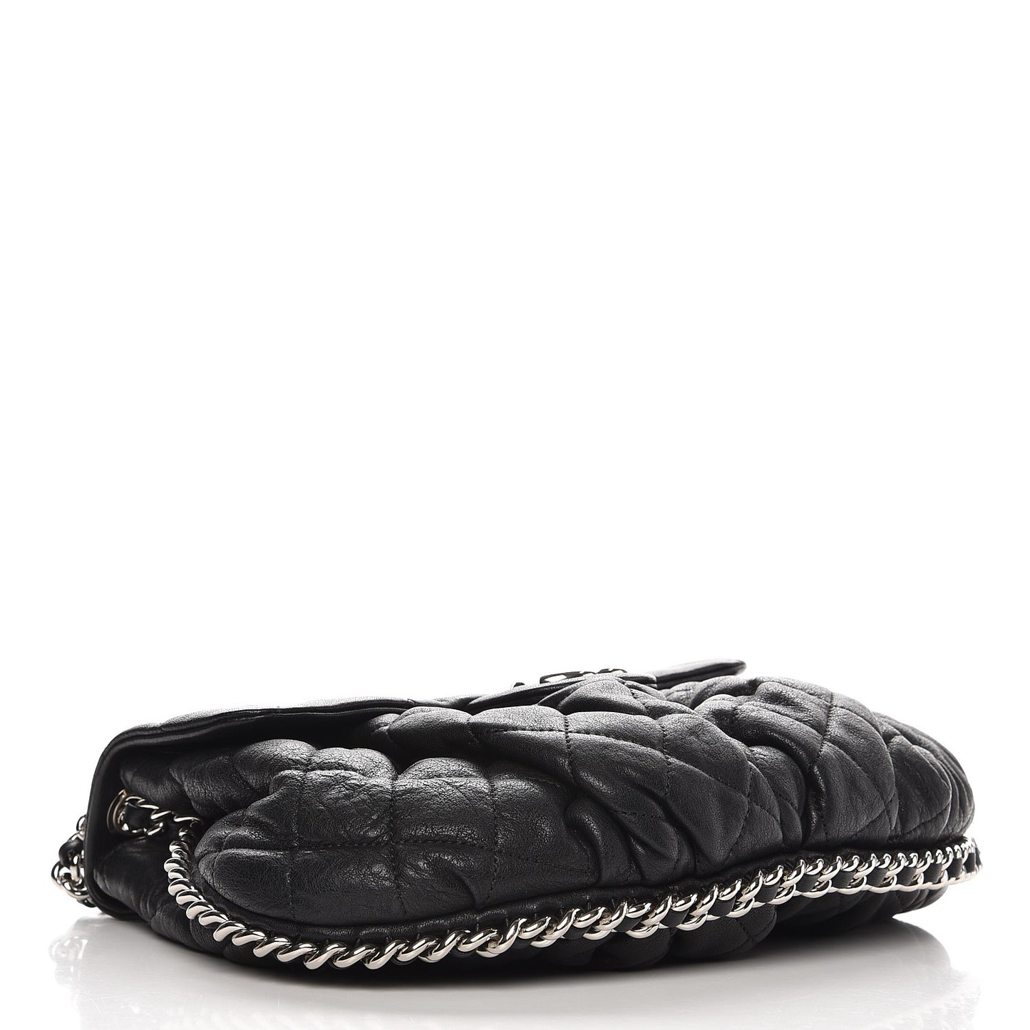 Washed Lambskin Quilted Medium Chain Around Messenger Black