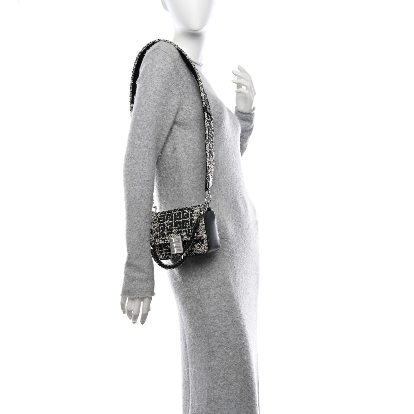 Boucle Tweed Embroidered Small 4G Woven Chain Crossbody Black
