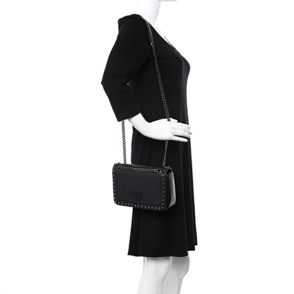 Prada Glace Calfskin Studded Crossbody Black 2 of 11
