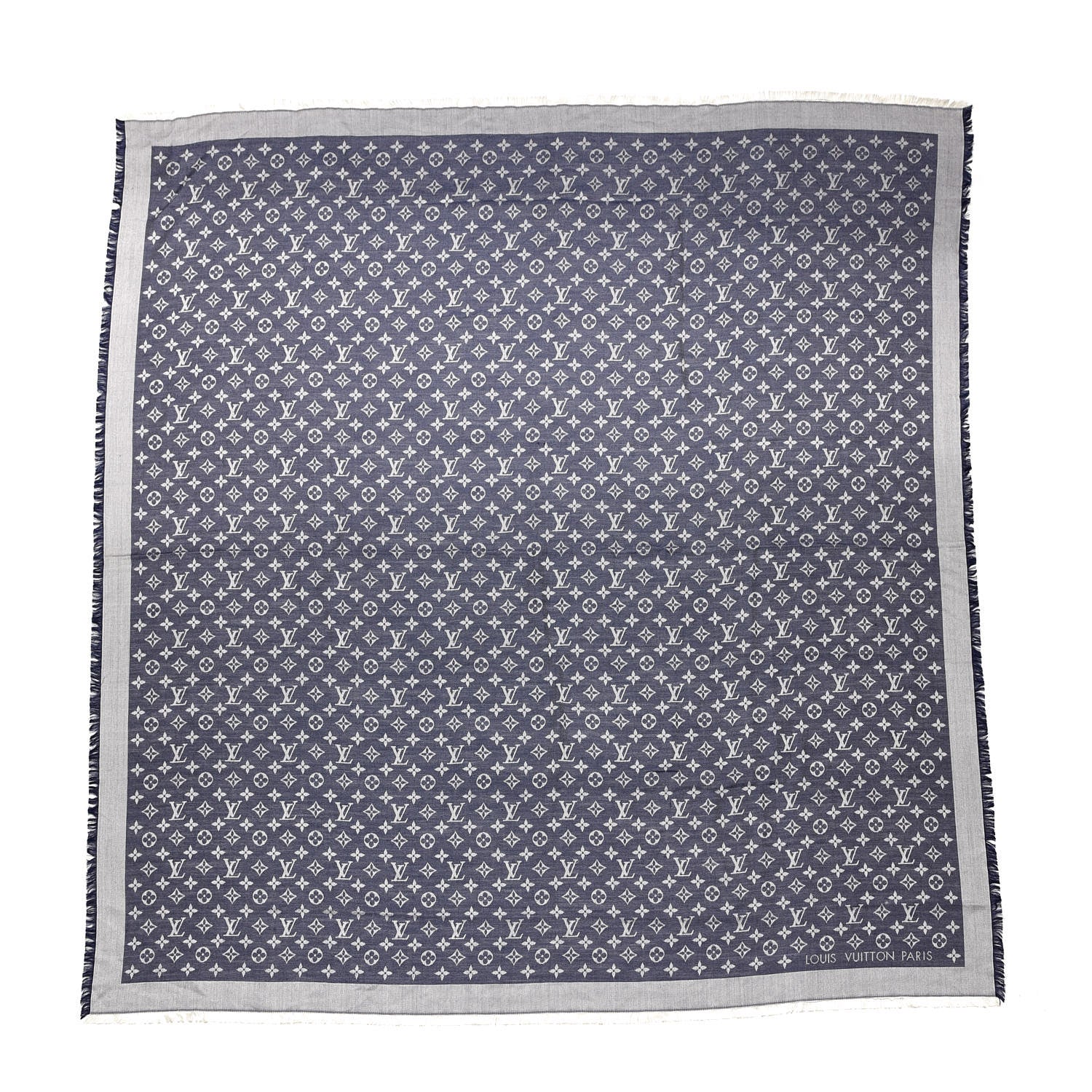 Louis Vuitton Wool Silk Monogram Denim Shawl Blue 1 of 4