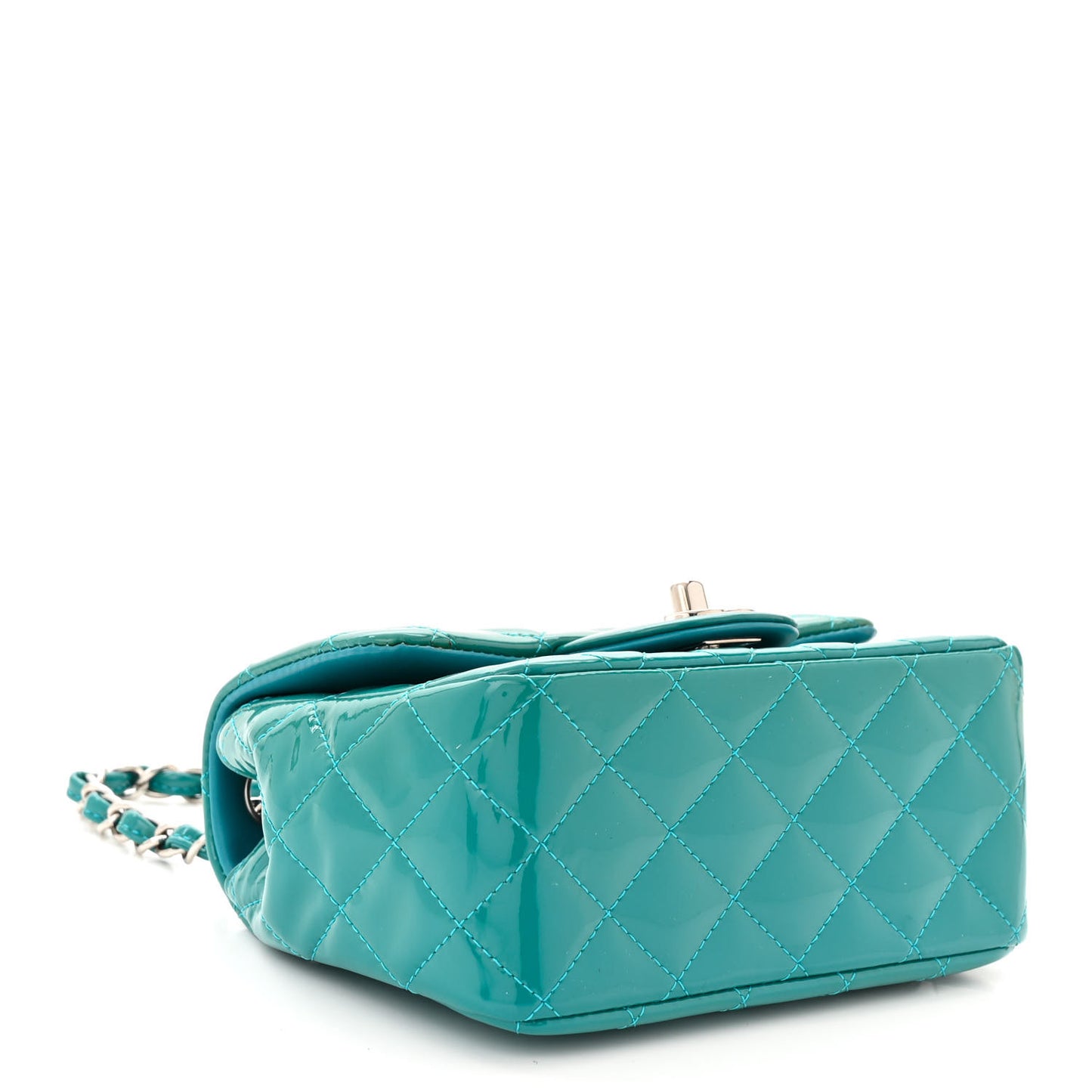 Patent Quilted Mini Square Flap Turquoise