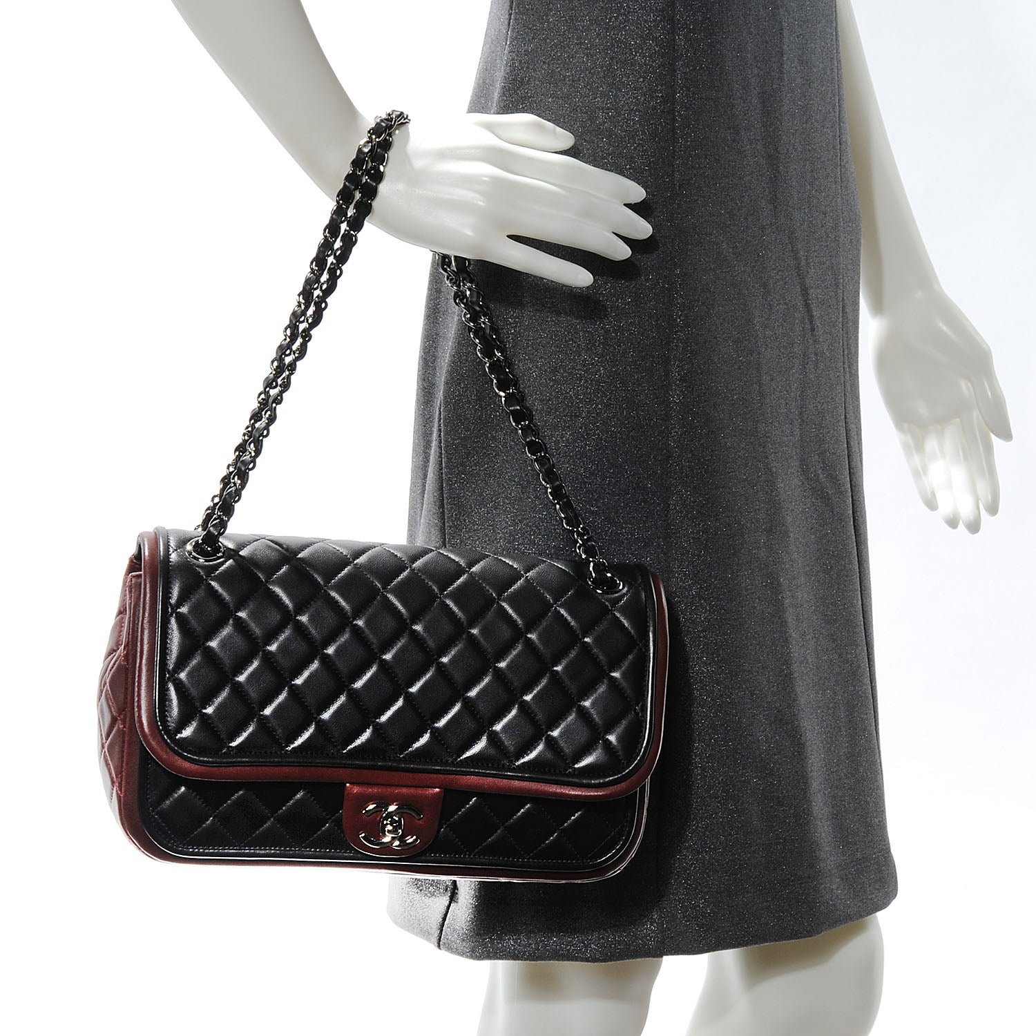 Chanel Lambskin Quilted Jumbo Classic Twist Flap Bag Black Bordeaux 2 of 8