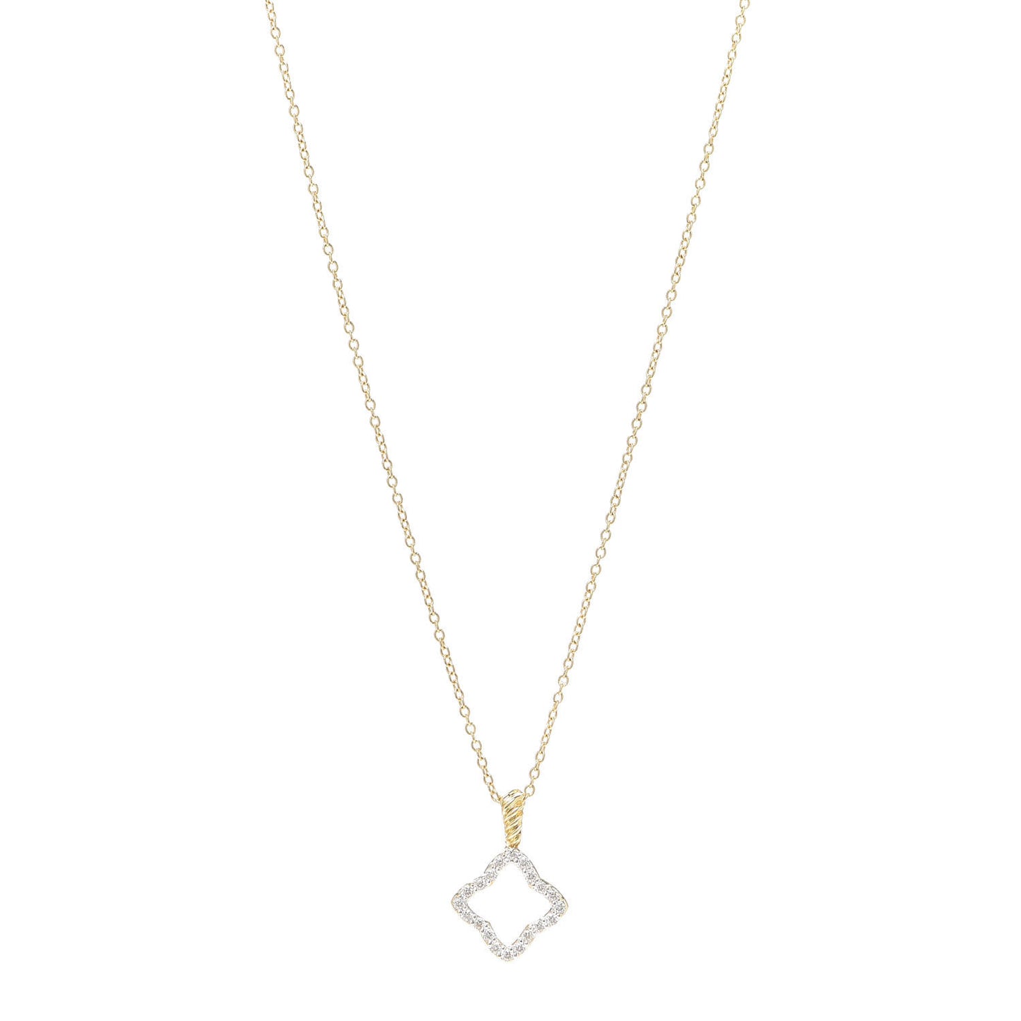 18K Yellow Gold Diamond Cable Collectibles Quatrefoil Pendant Necklace