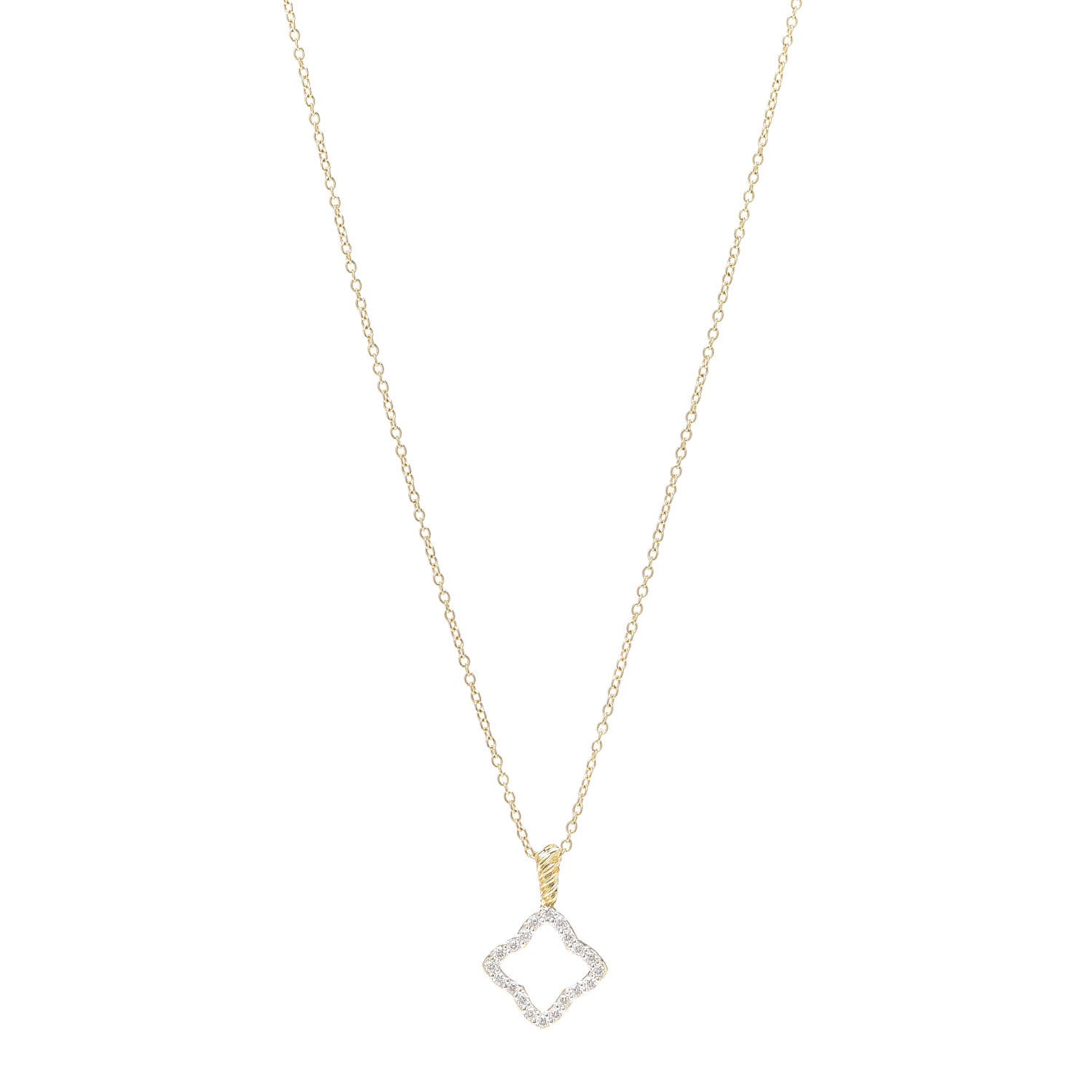 David Yurman 18K Yellow Gold Diamond Cable Collectibles Quatrefoil Pendant Necklace 1 of 5