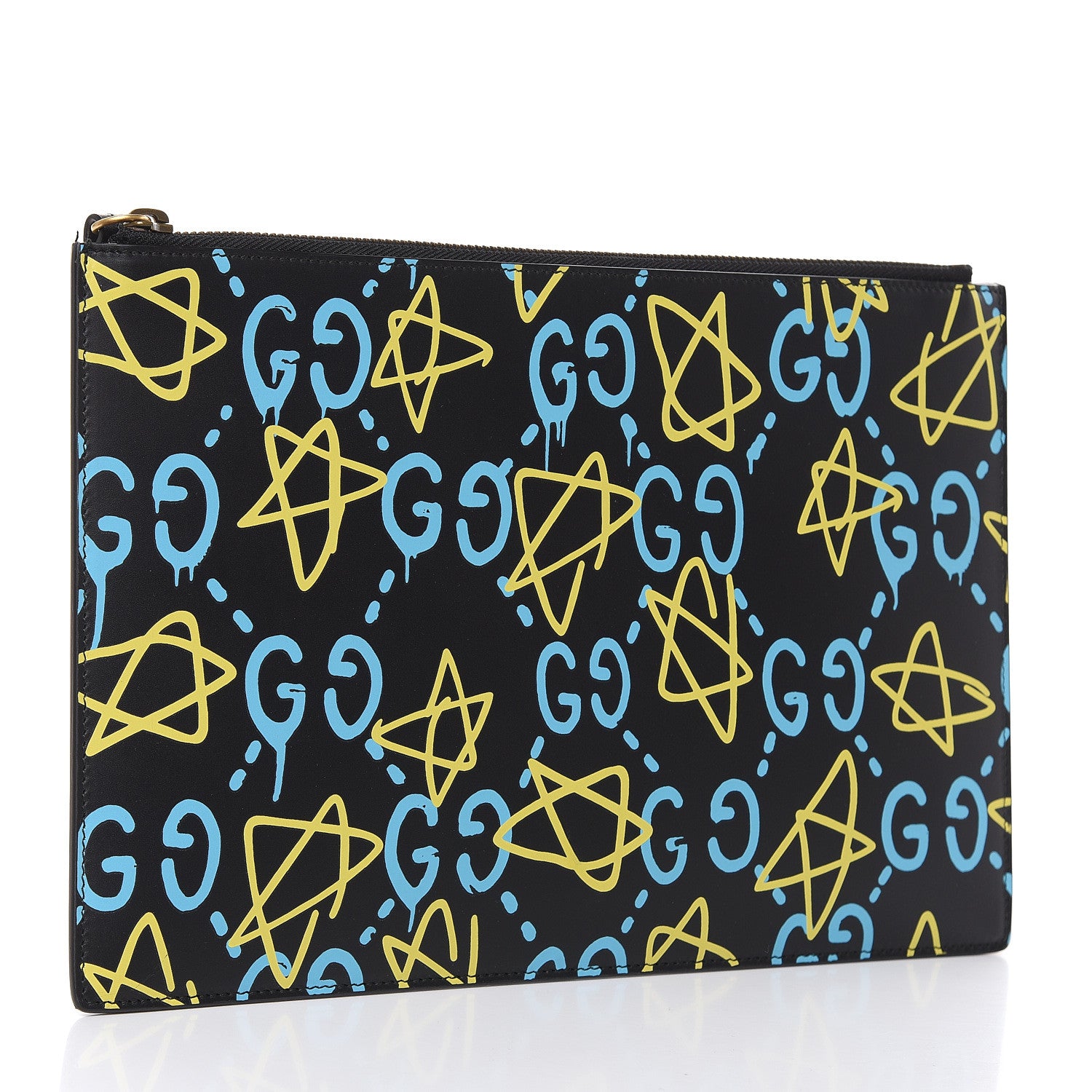 Gucci Calfskin GucciGhost Print Pouch Black New Acquamarine 3 of 9