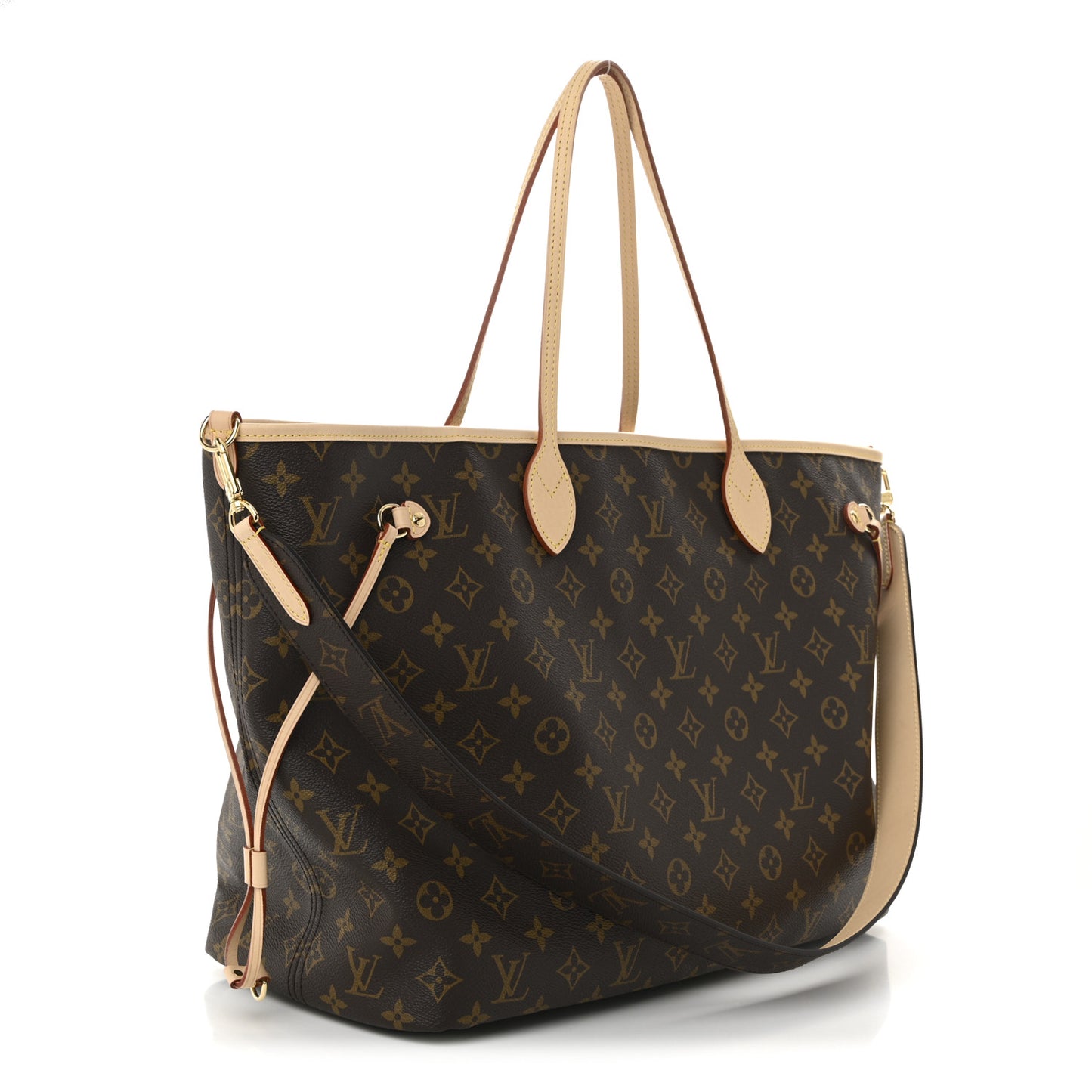 Monogram Stamped Inside Out Neverfull Bandouliere GM Beige