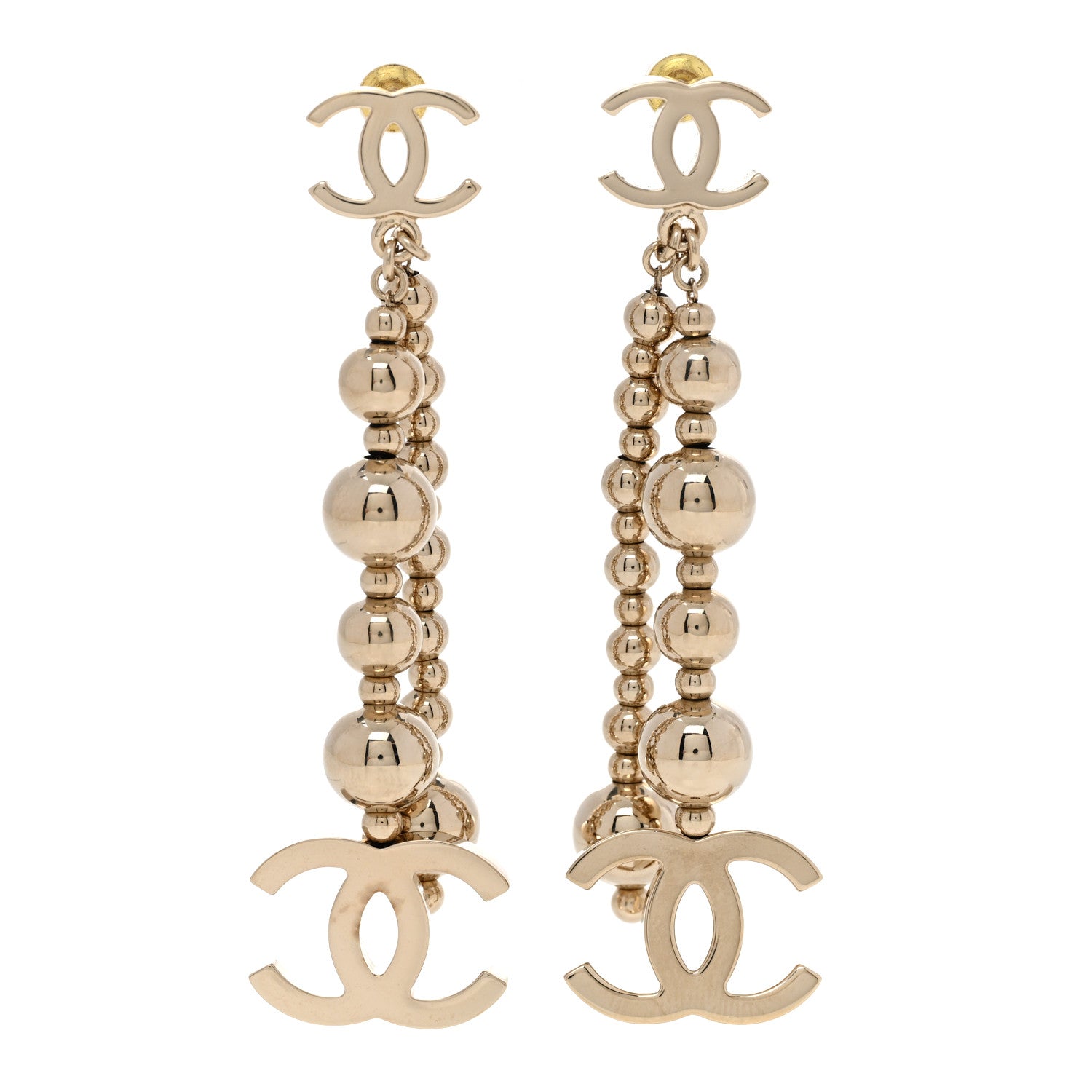 Chanel Metal CC Bead Drop Earrings Gold 1389381 – FASHIONPHILE