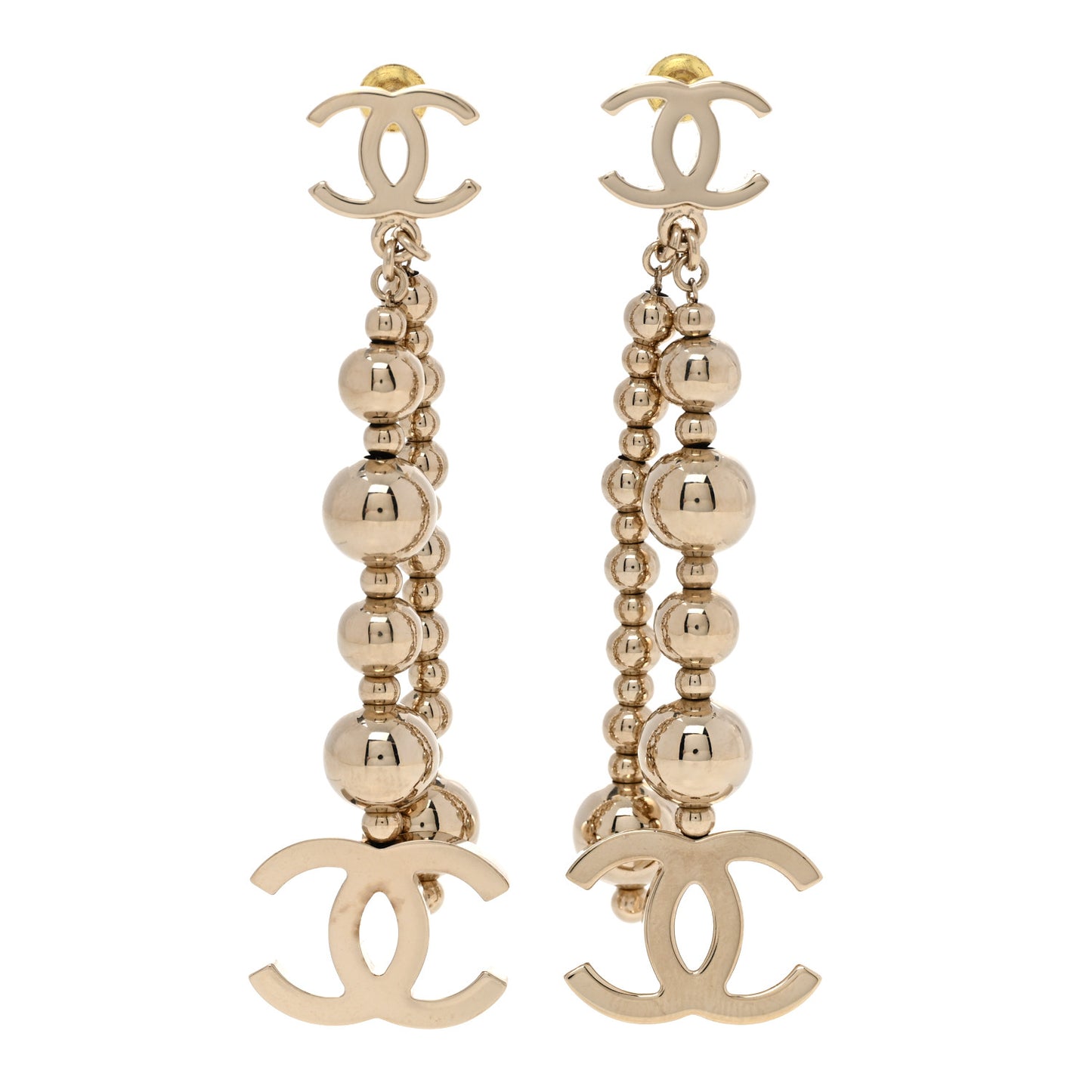 Metal CC Bead Drop Earrings Gold