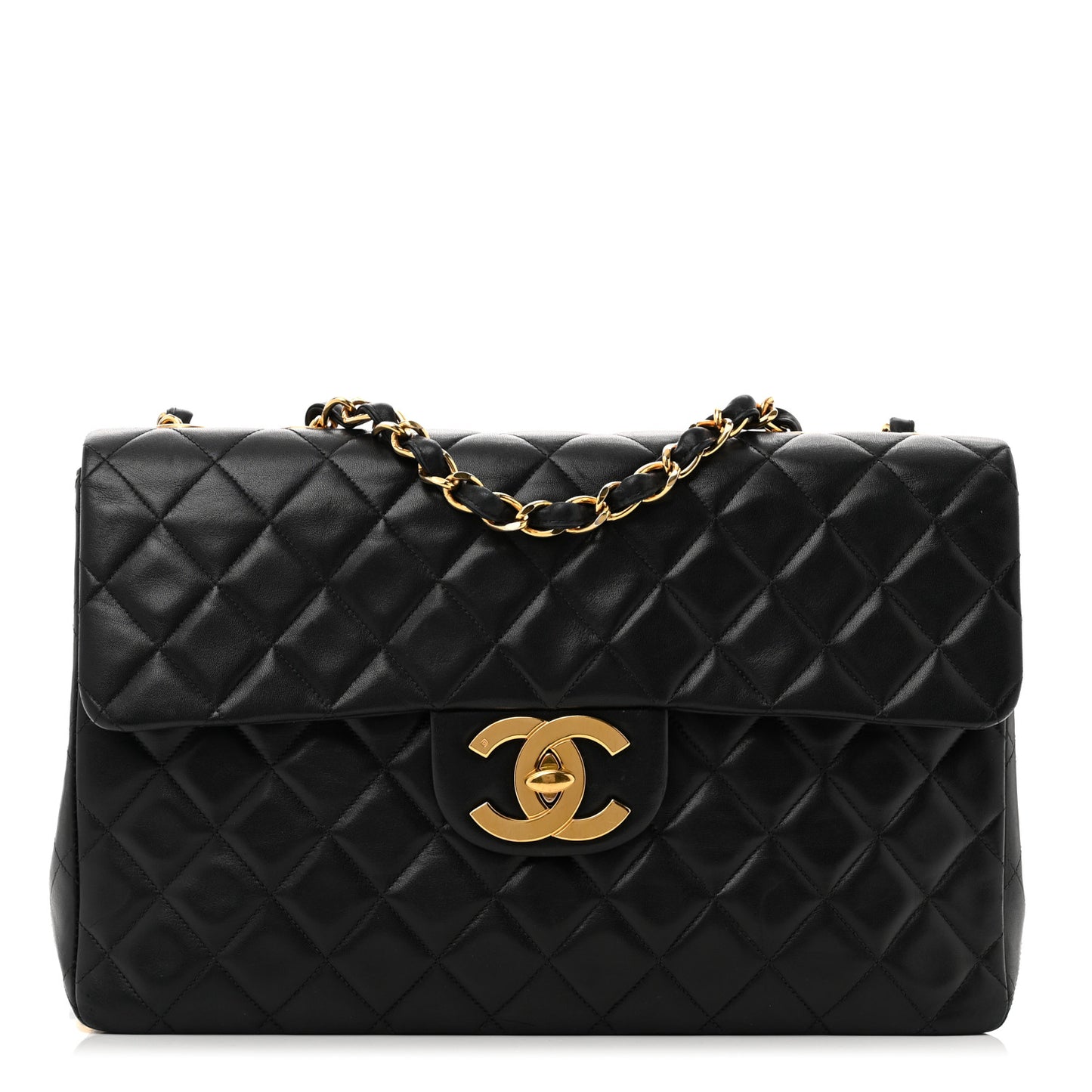 Lambskin Quilted XL Jumbo Single Flap Black