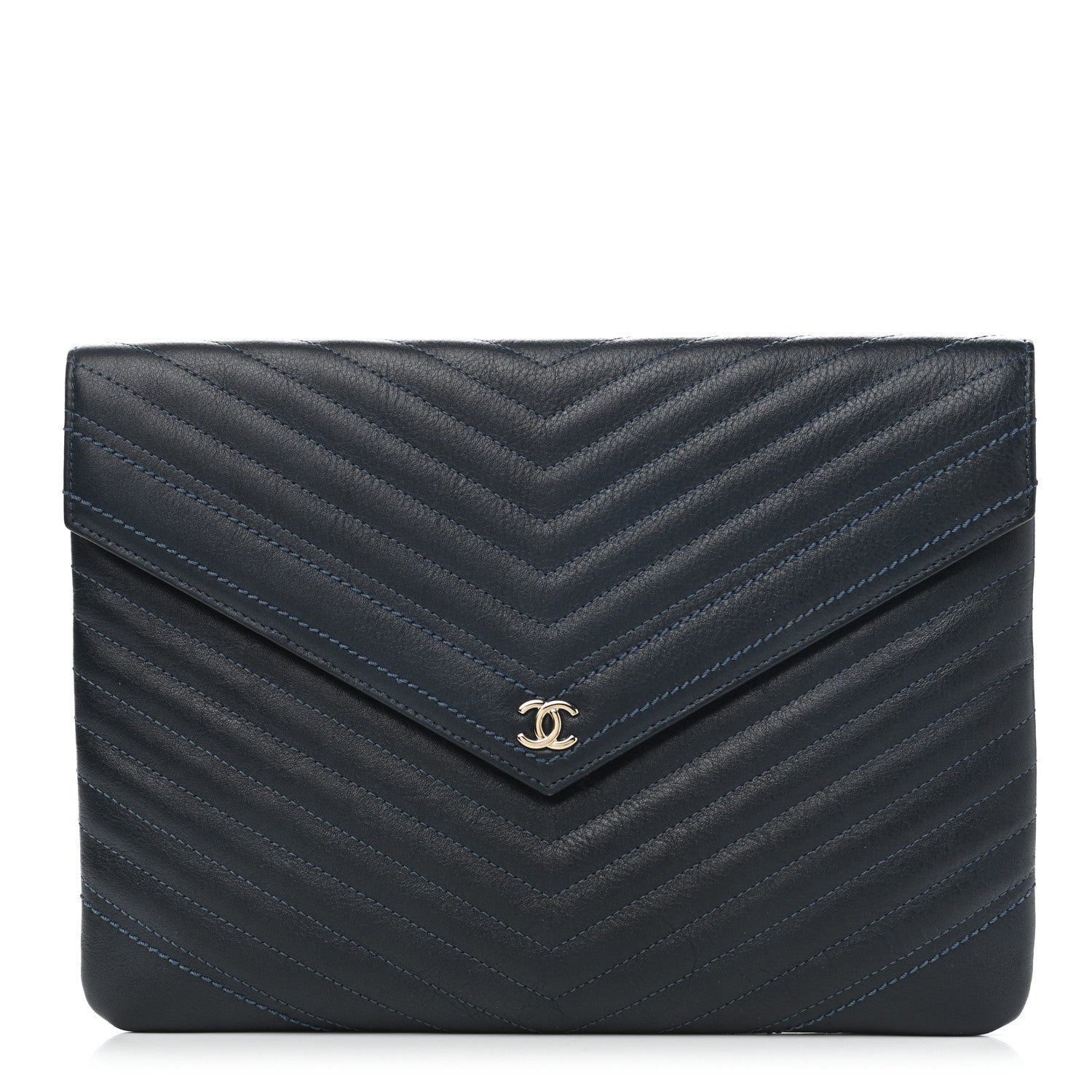 Chanel Calfskin Chevron Quilted Small Statement Envelope Clutch Navy 1 of 8