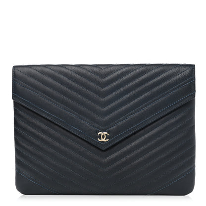 Chanel Calfskin Chevron Quilted Small Statement Envelope Clutch Navy 1 of 8