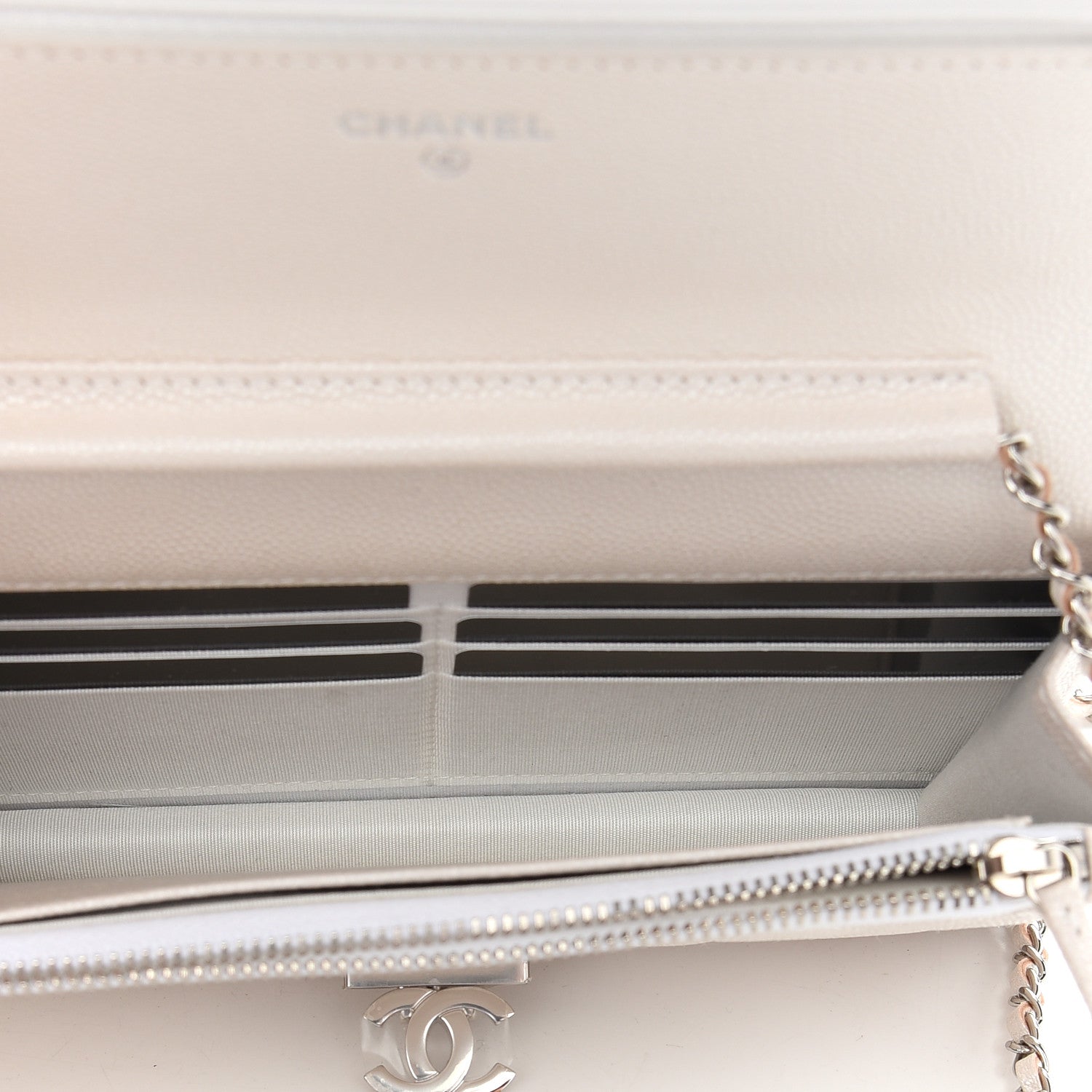 Chanel Iridescent Caviar Quilted Golden Class Wallet On Chain WOC White 5 of 11