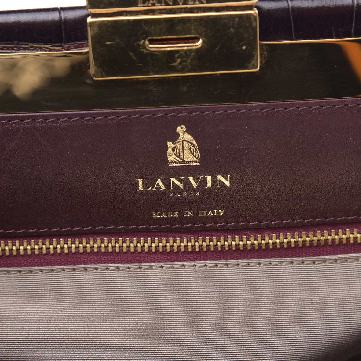 Lanvin Crocodile Stamped Calfskin Trilogy Clutch Aubergine 7 of 13